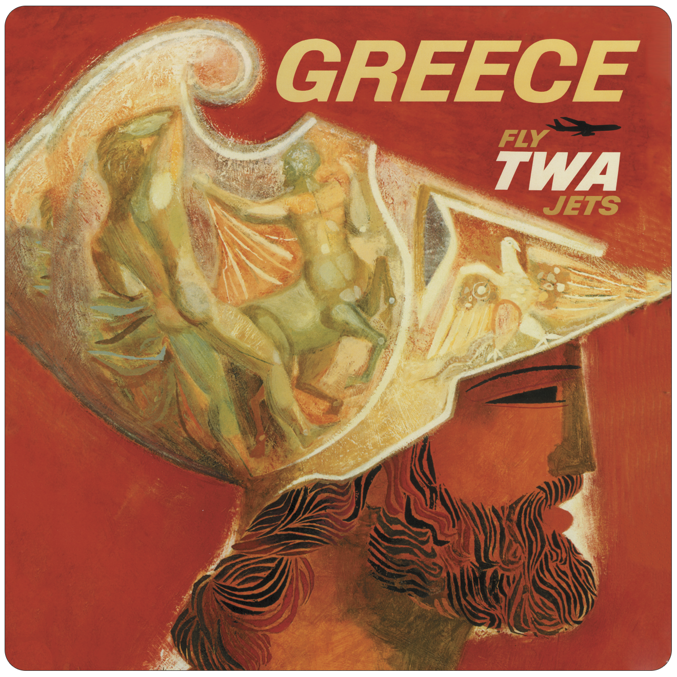 TWA Greece Travel Poster Square Sandstone Coaster