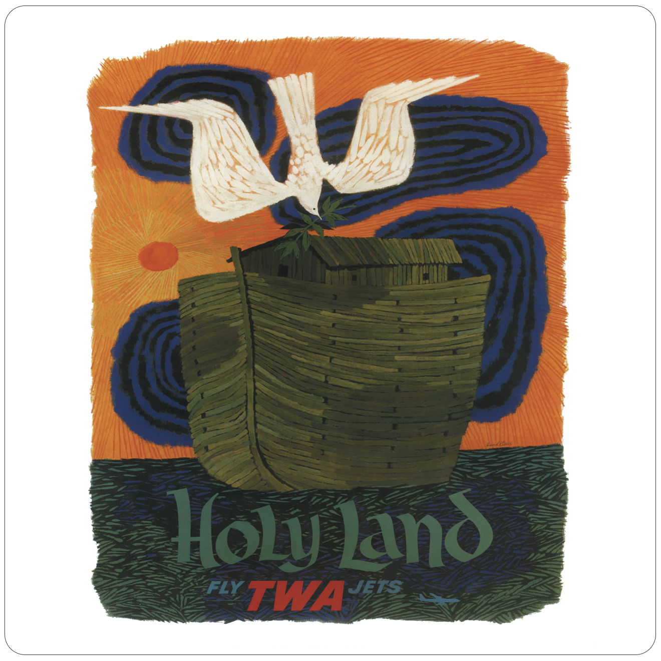 TWA Holy Land Travel Poster Square Sandstone Coaster