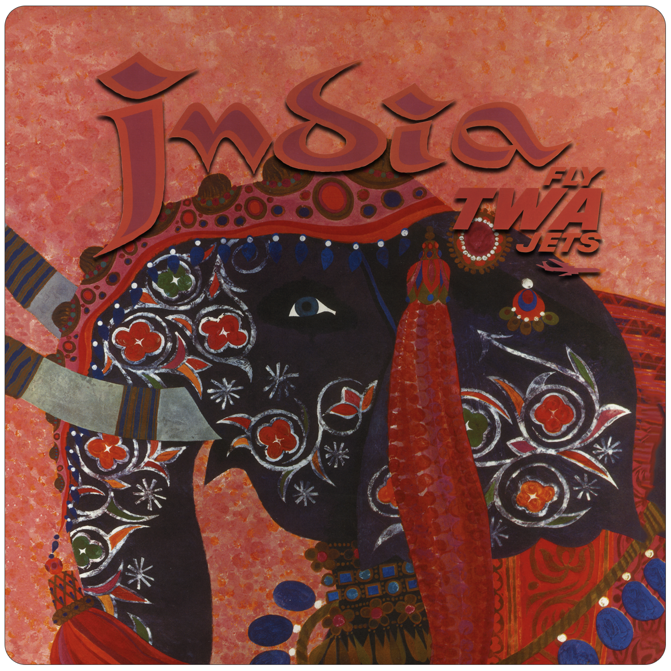 TWA India Travel Poster Square Sandstone Coaster
