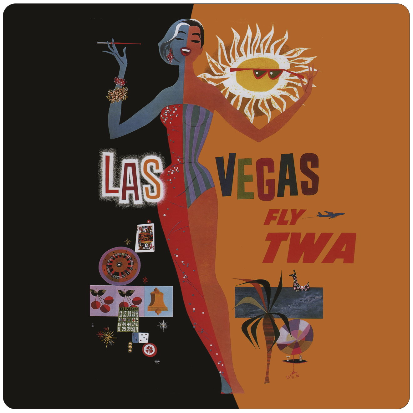 TWA Las Vegas Travel Poster Square Sandstone Coaster