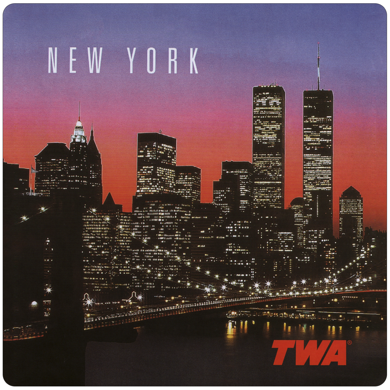 TWA New York City 1980's Travel Poster Square Sandstone Coaster
