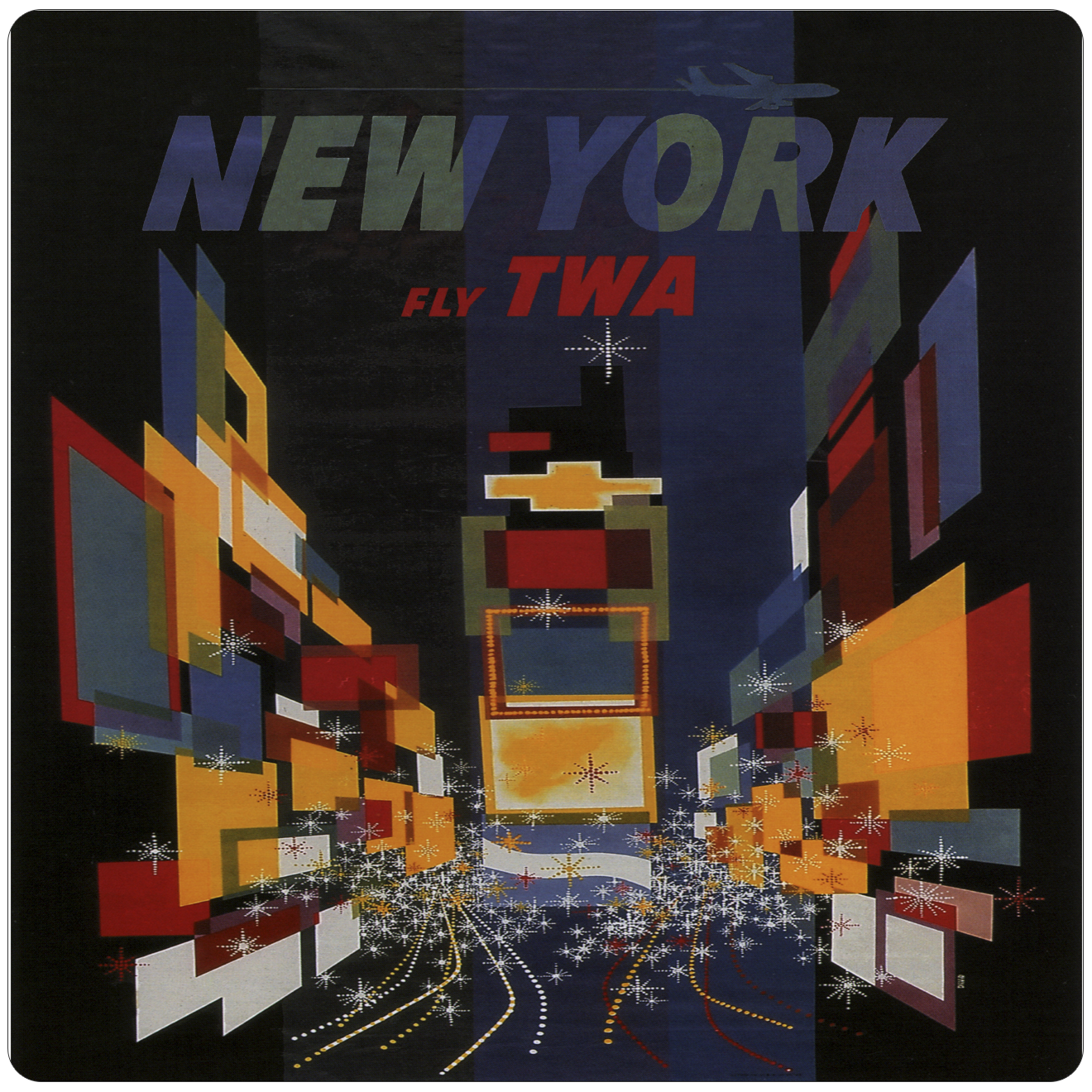 TWA 1960 New York City Vintage Travel Poster Square Sandstone Coaster