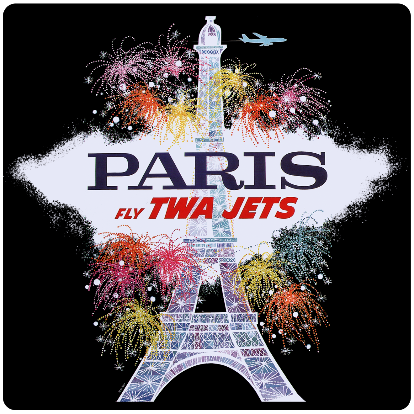 TWA Paris Travel Poster Square Sandstone Coaster