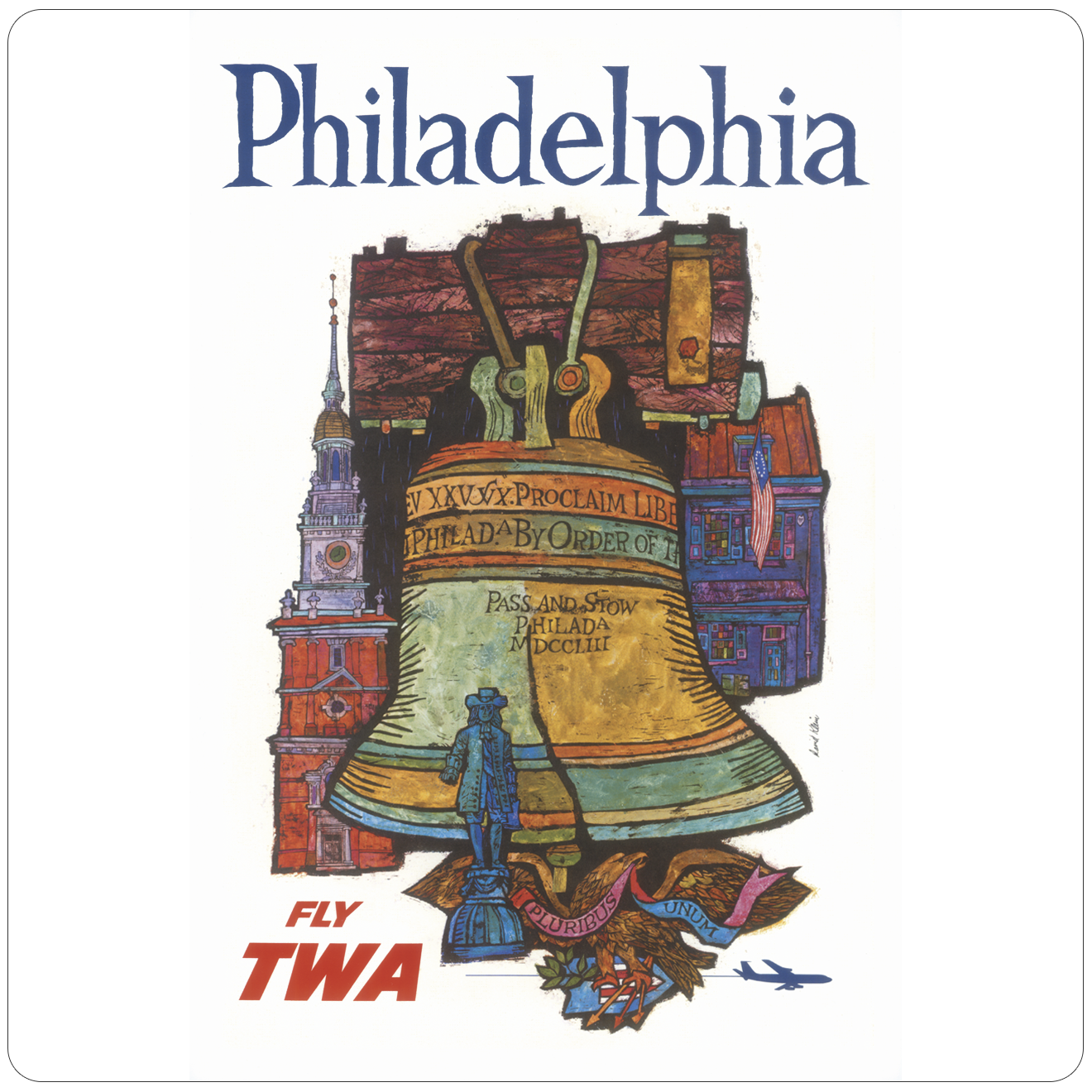 TWA Philadelphia Travel Poster Square Sandstone Coaster