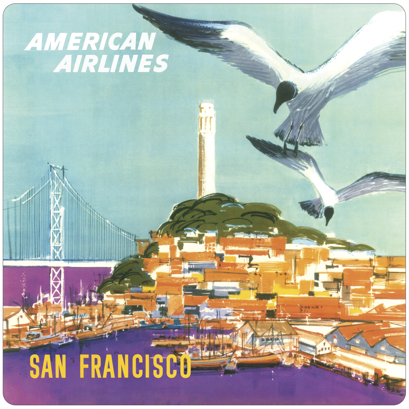 TWA San Francisco 1970's Travel Poster Square Sandstone Coaster