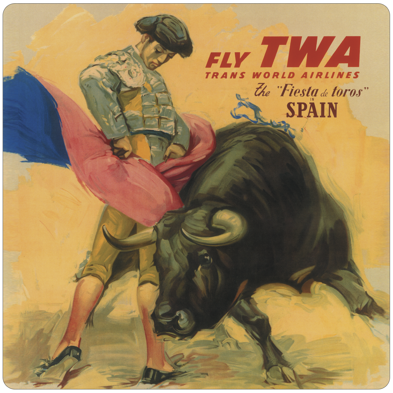 TWA Spain Travel Poster Square Sandstone Coaster