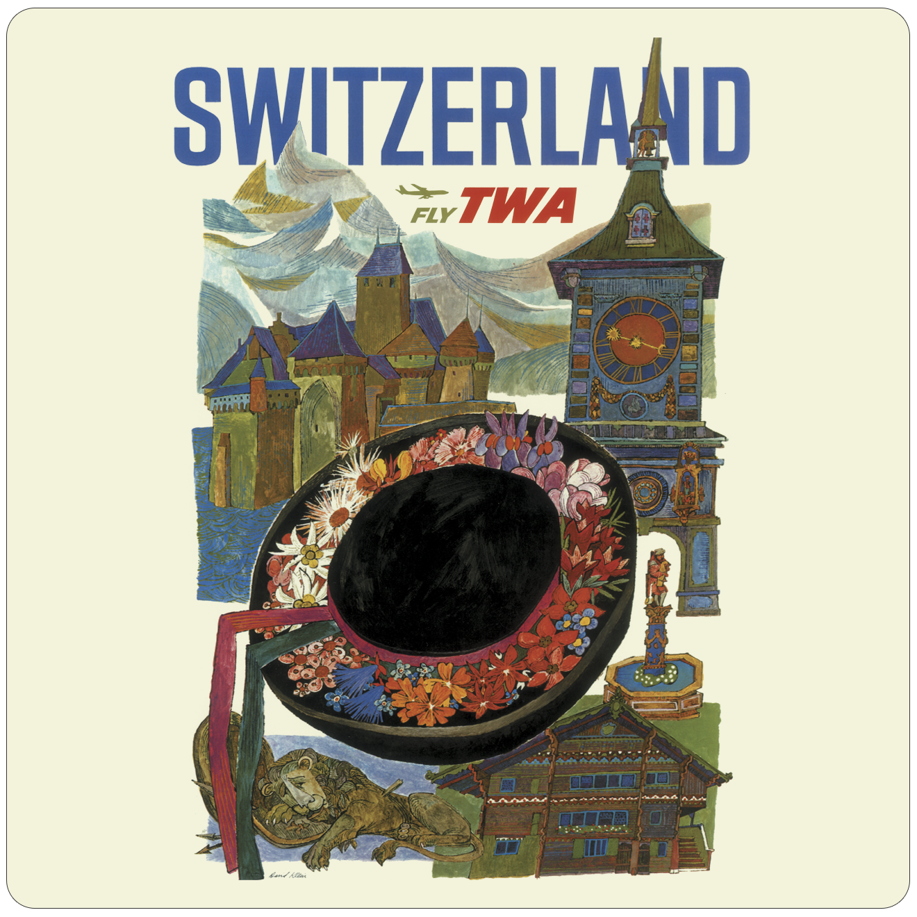TWA Switzerland Travel Poster Square Sandstone Coaster
