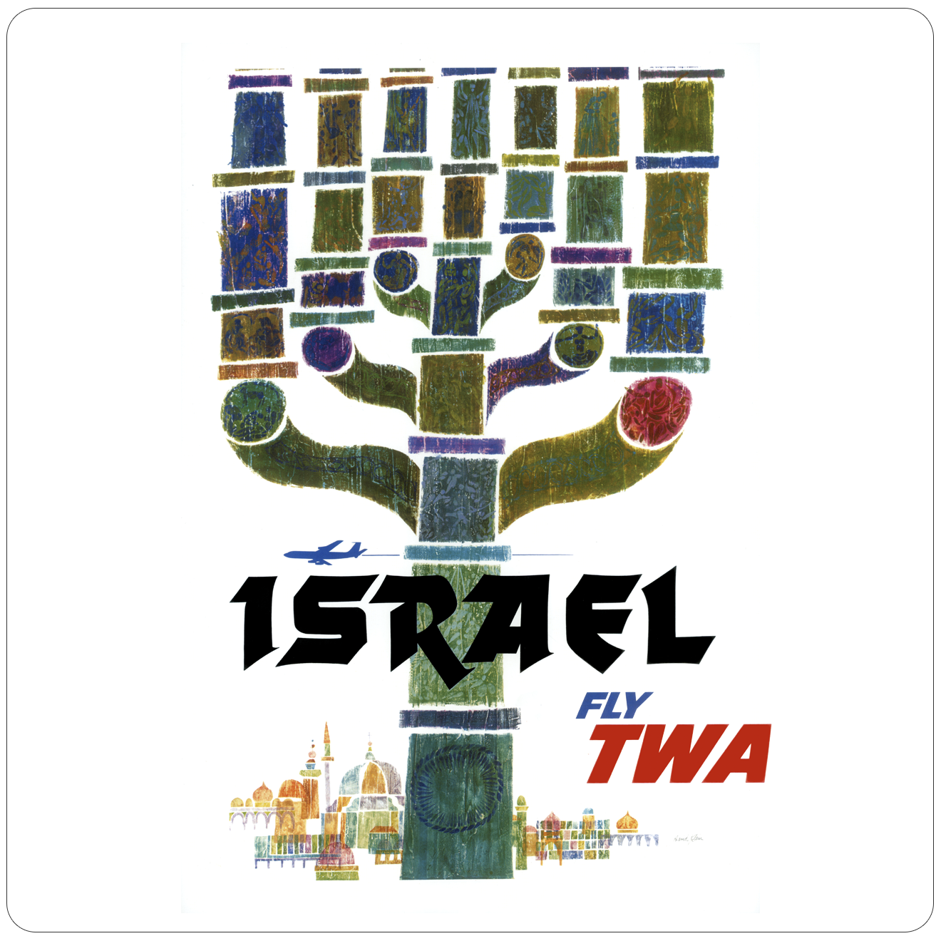 TWA Israel 1950's Travel Poster Square Sandstone Coaster