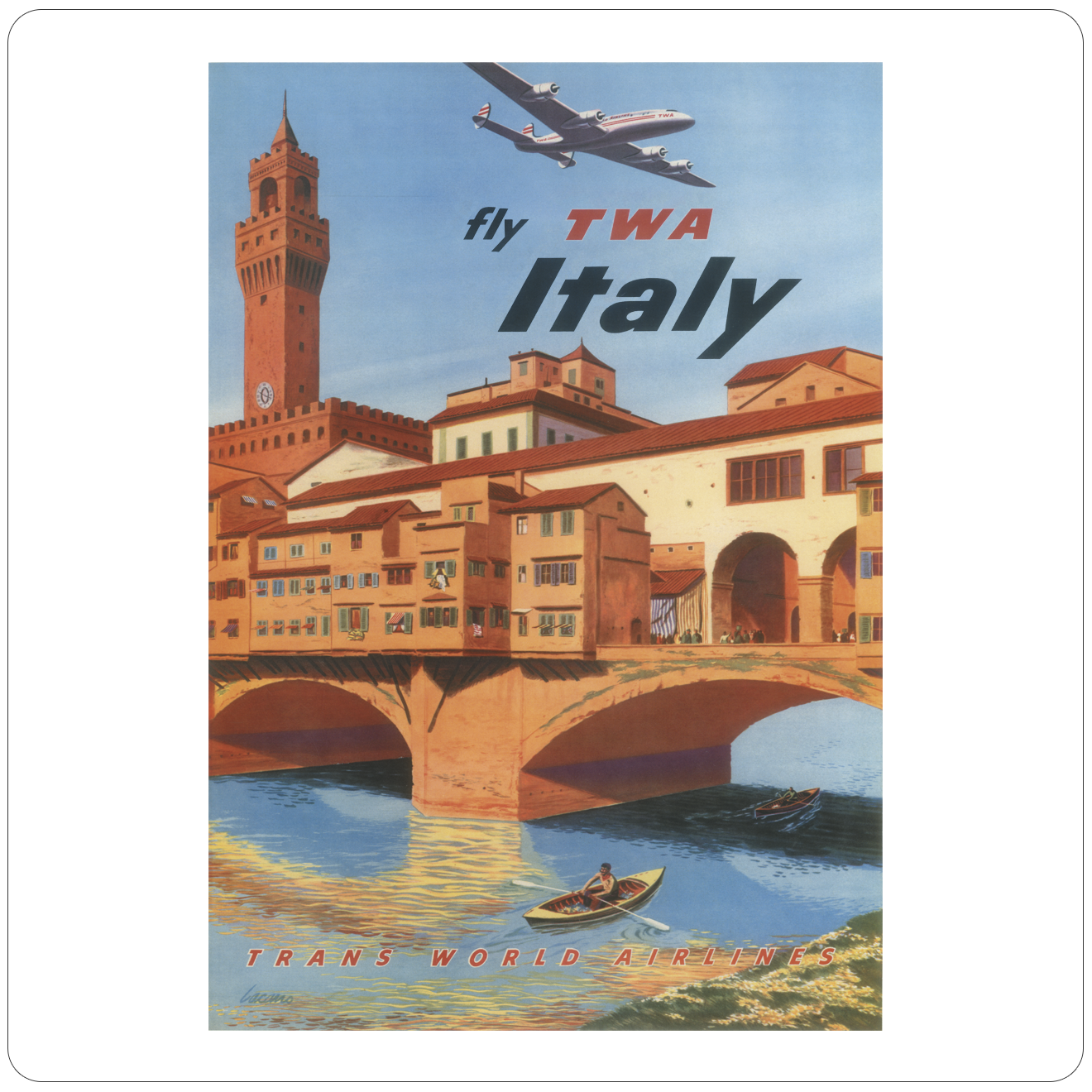 TWA Italy 1950's Travel Poster Square Sandstone Coaster