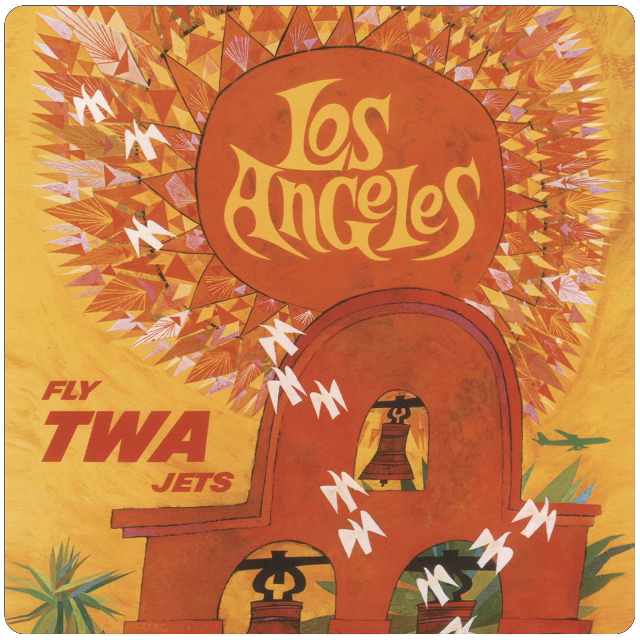 TWA 1959 Los Angeles Vintage Travel Poster Square Sandstone Coaster