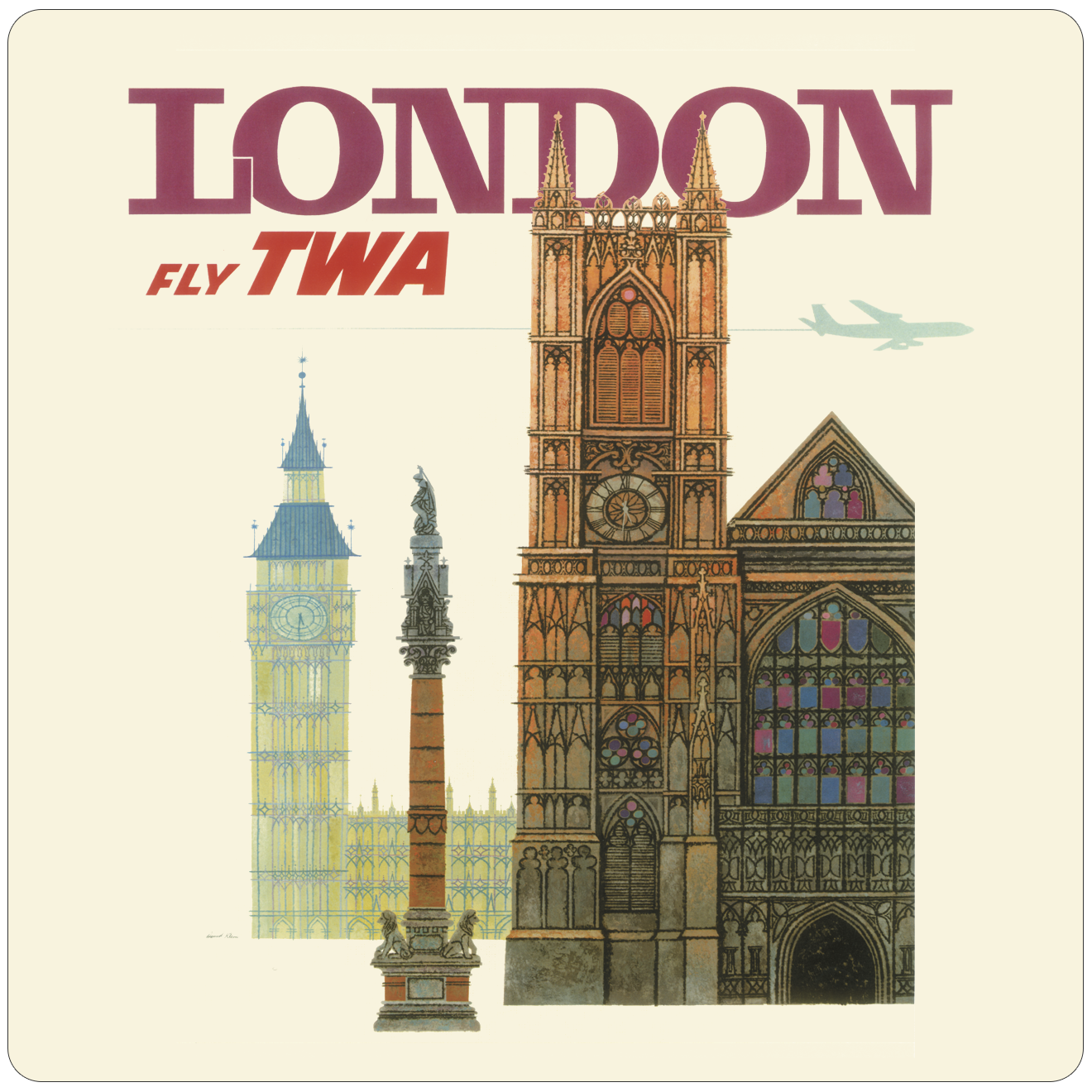 TWA 1960's London Big Ben Vintage Travel Poster Square Sandstone Coaster