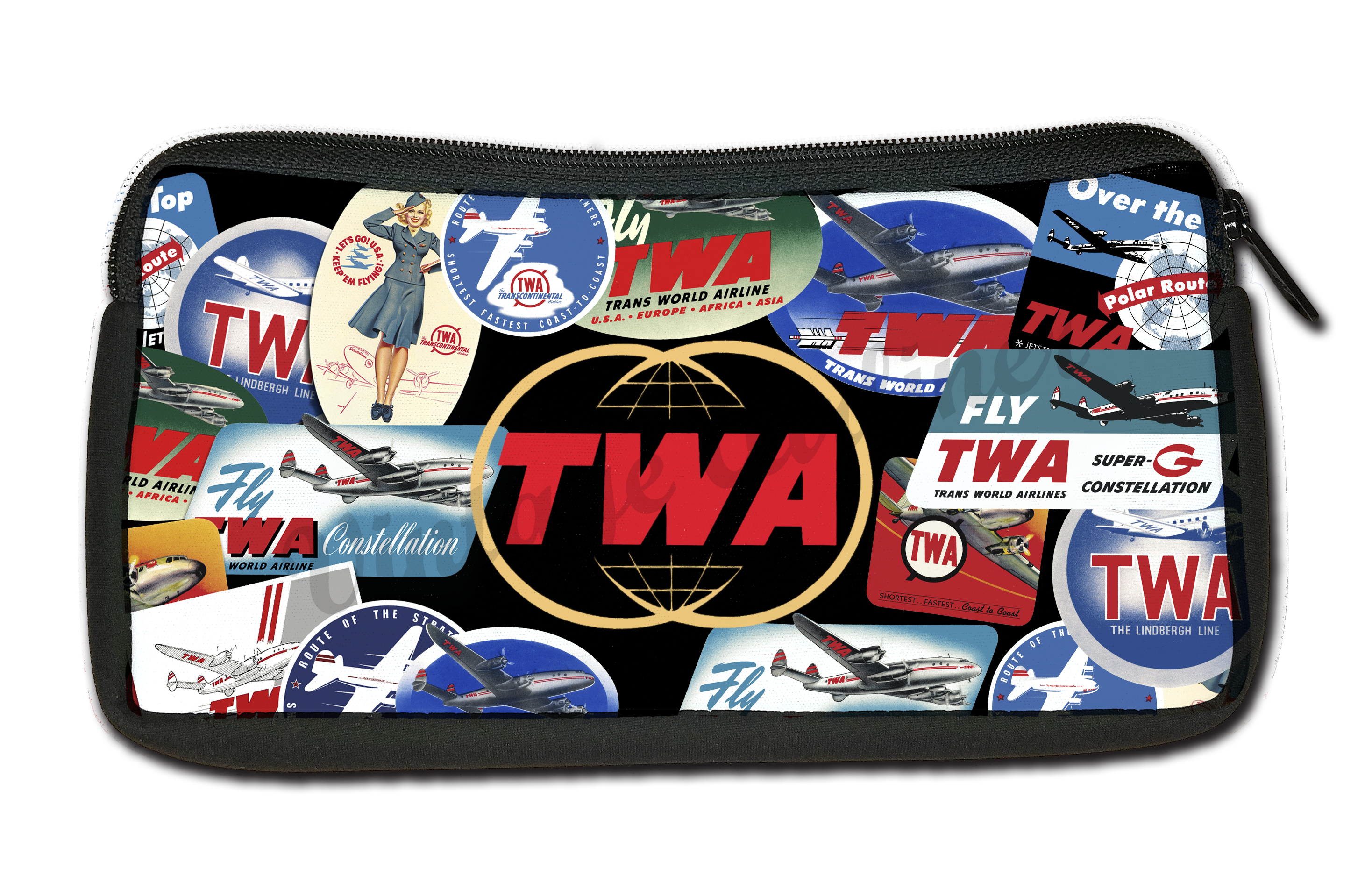 TWA Travel Sticker Collage Pouch