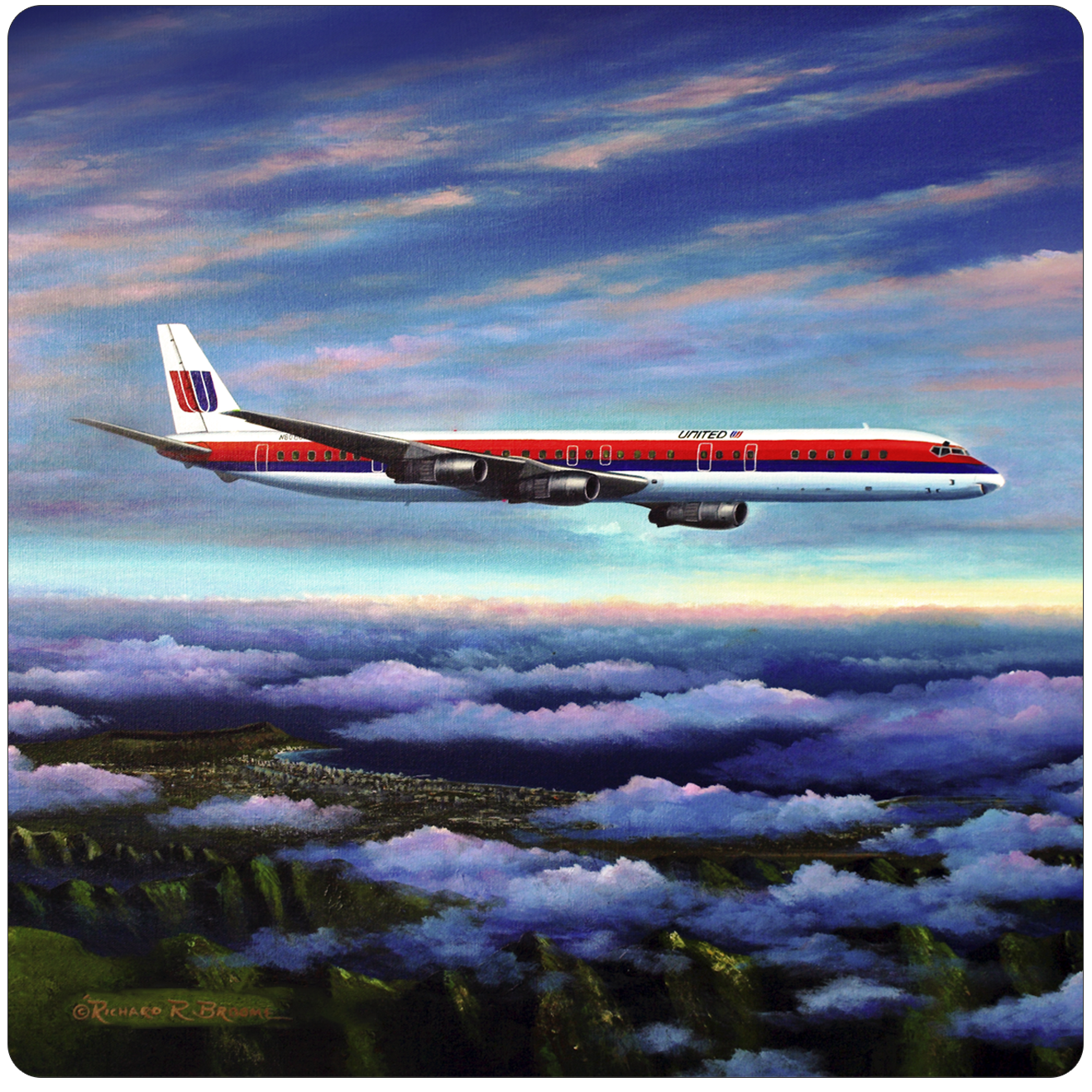 United Airlines DC8 Square Sandstone Coaster by Rick Broome