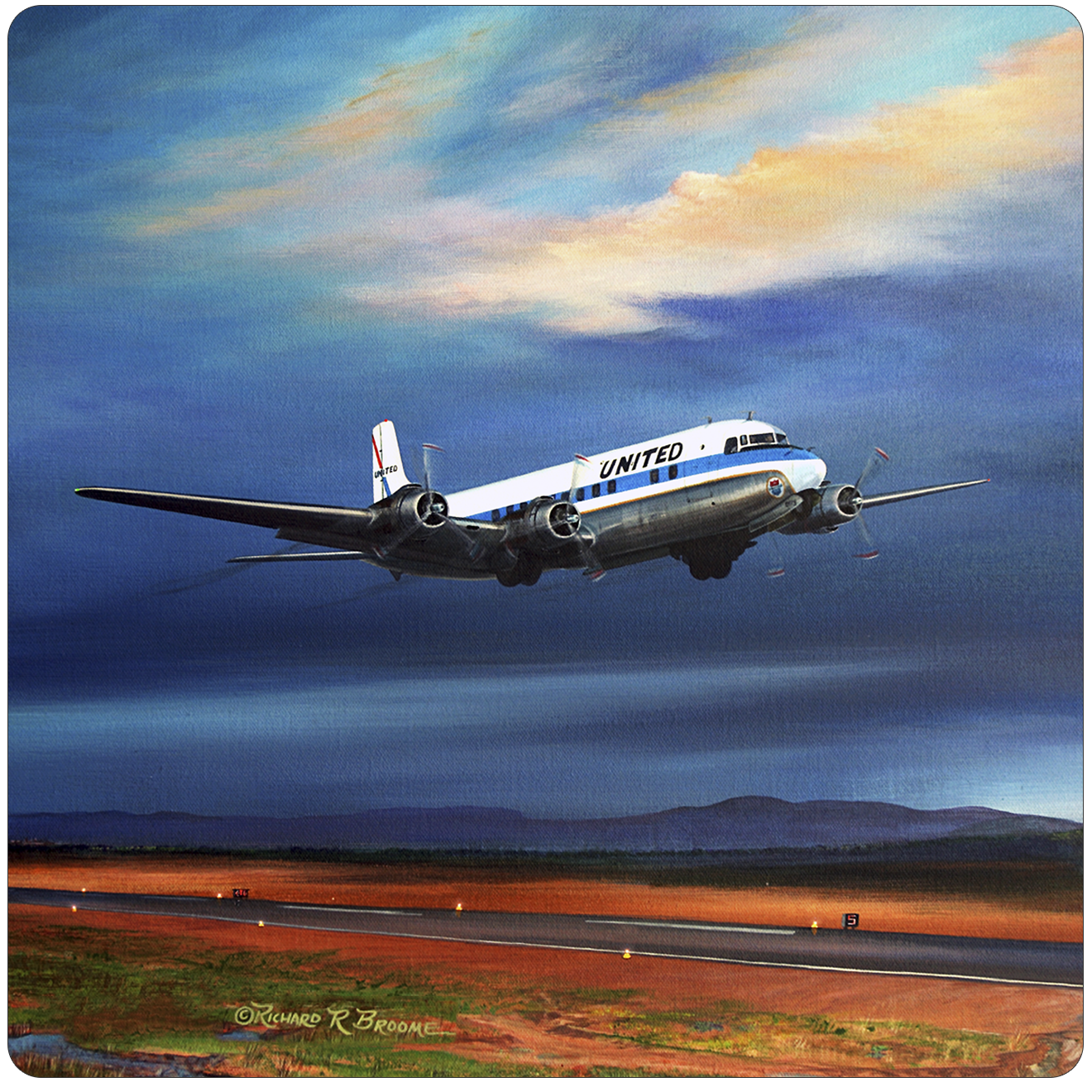 United Airlines DC6 Square Sandstone Coaster by Rick Broome