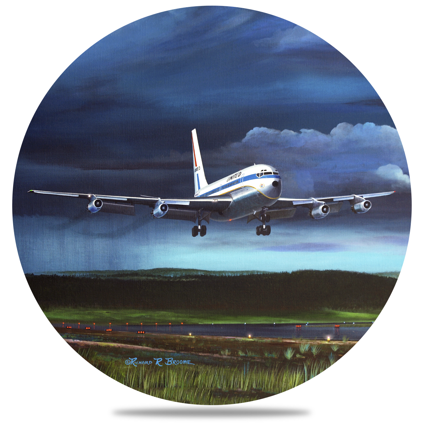 United Airlines 7202 Round Sandstone Coaster by Rick Broome
