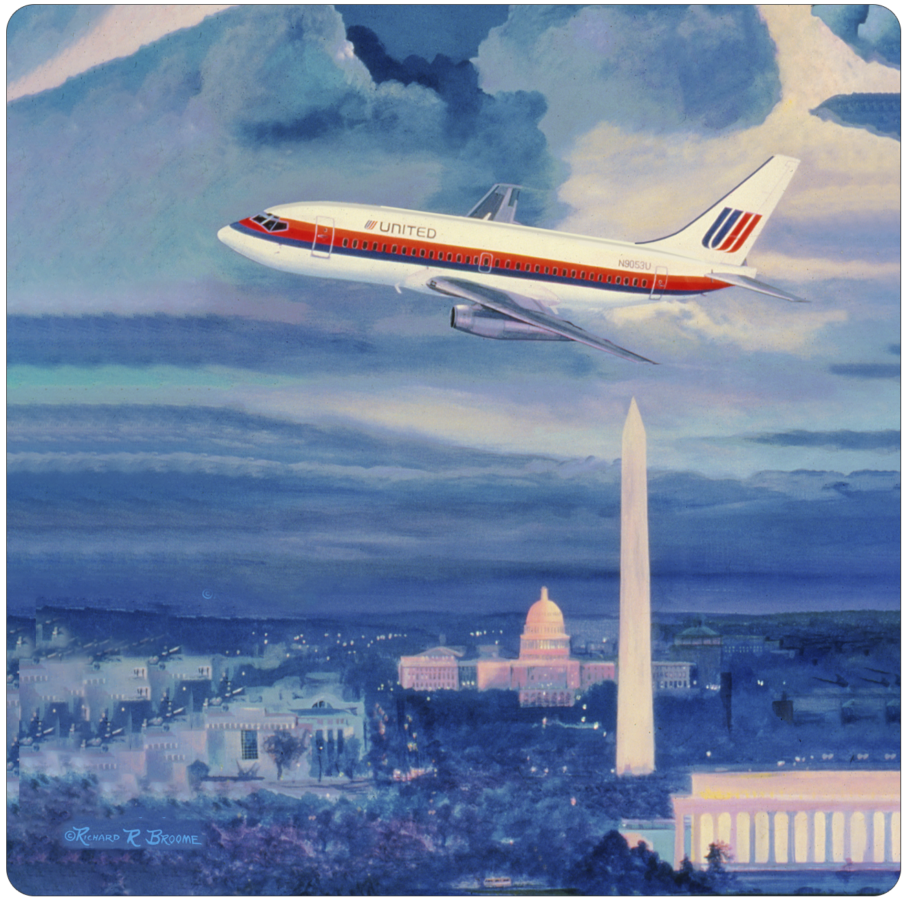 United Airlines 737 Square Sandstone Coaster by Rick Broome