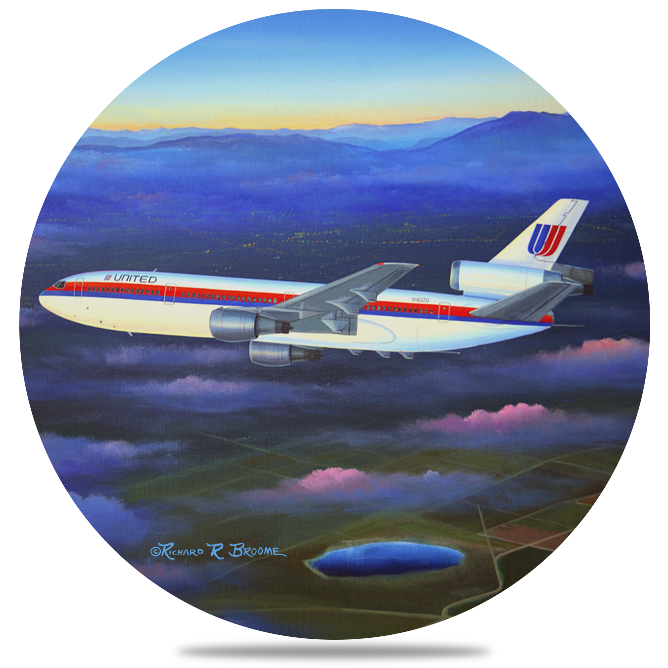 United Airlines DC10 Round Sandstone Coaster by Rick Broome