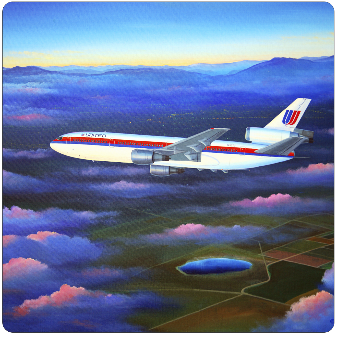 United Airlines DC10 Square Sandstone Coaster by Rick Broome