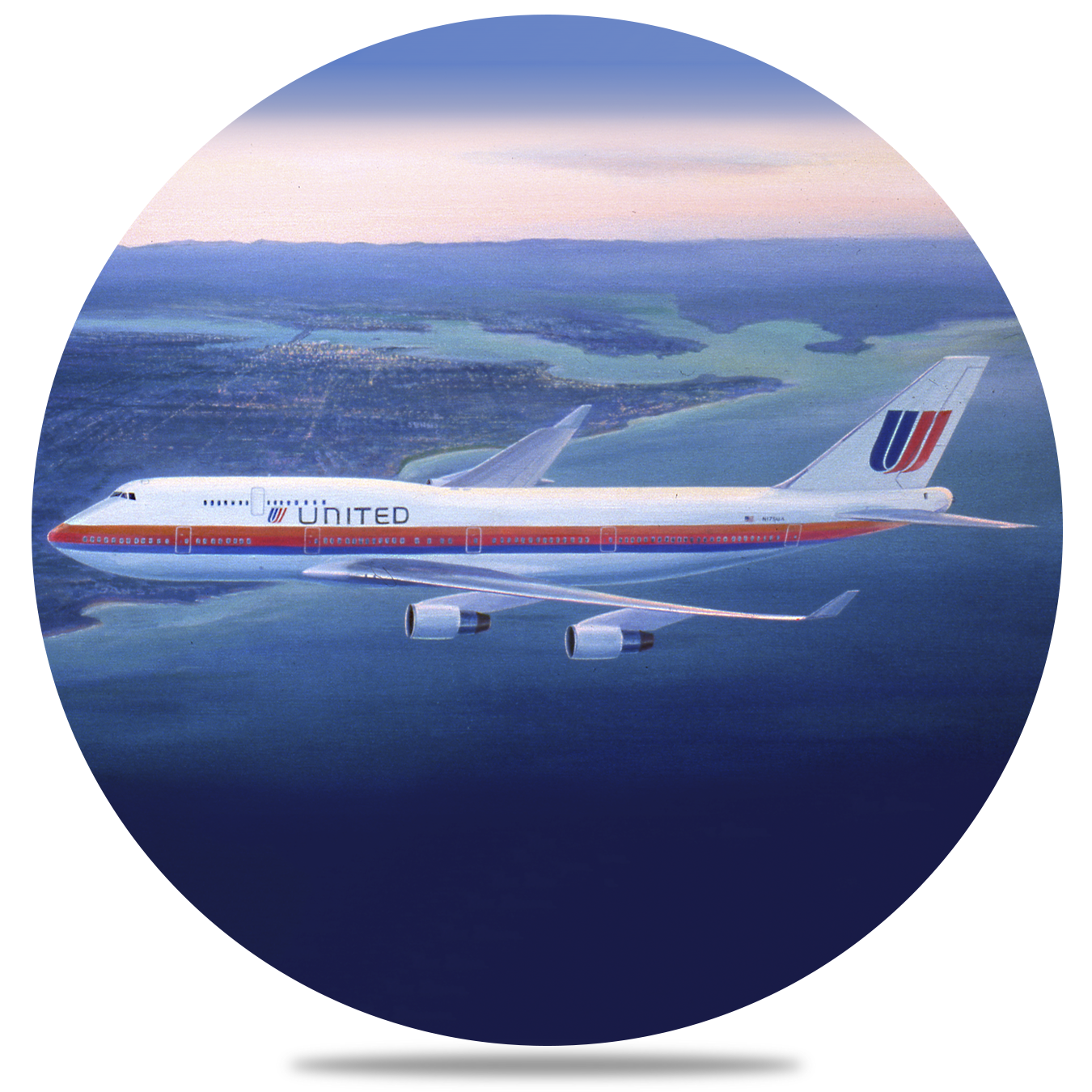 United Airlines 747 Over Sydney Round Sandstone Coaster by Rick Broome