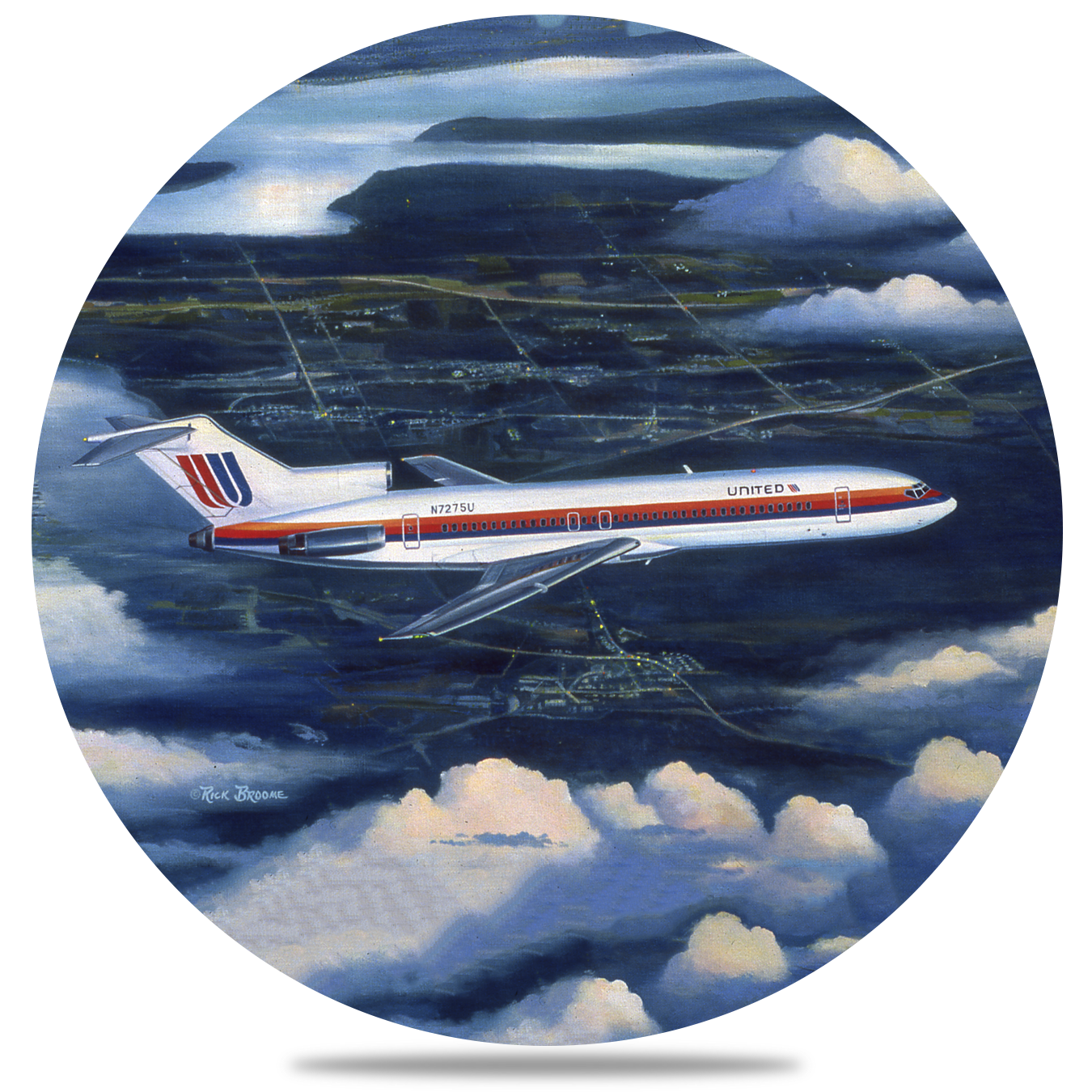 United Airlines 727 Tulip Livery Round Sandstone Coaster by Rick Broome