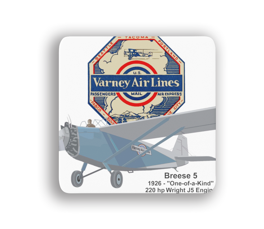 Varney Air Lines Breese 5 Square Sandstone Coaster