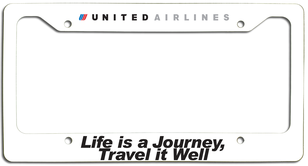 United Airlines - Life is a Journey, Travel it Well - License Plate Frame - Tulip Logo