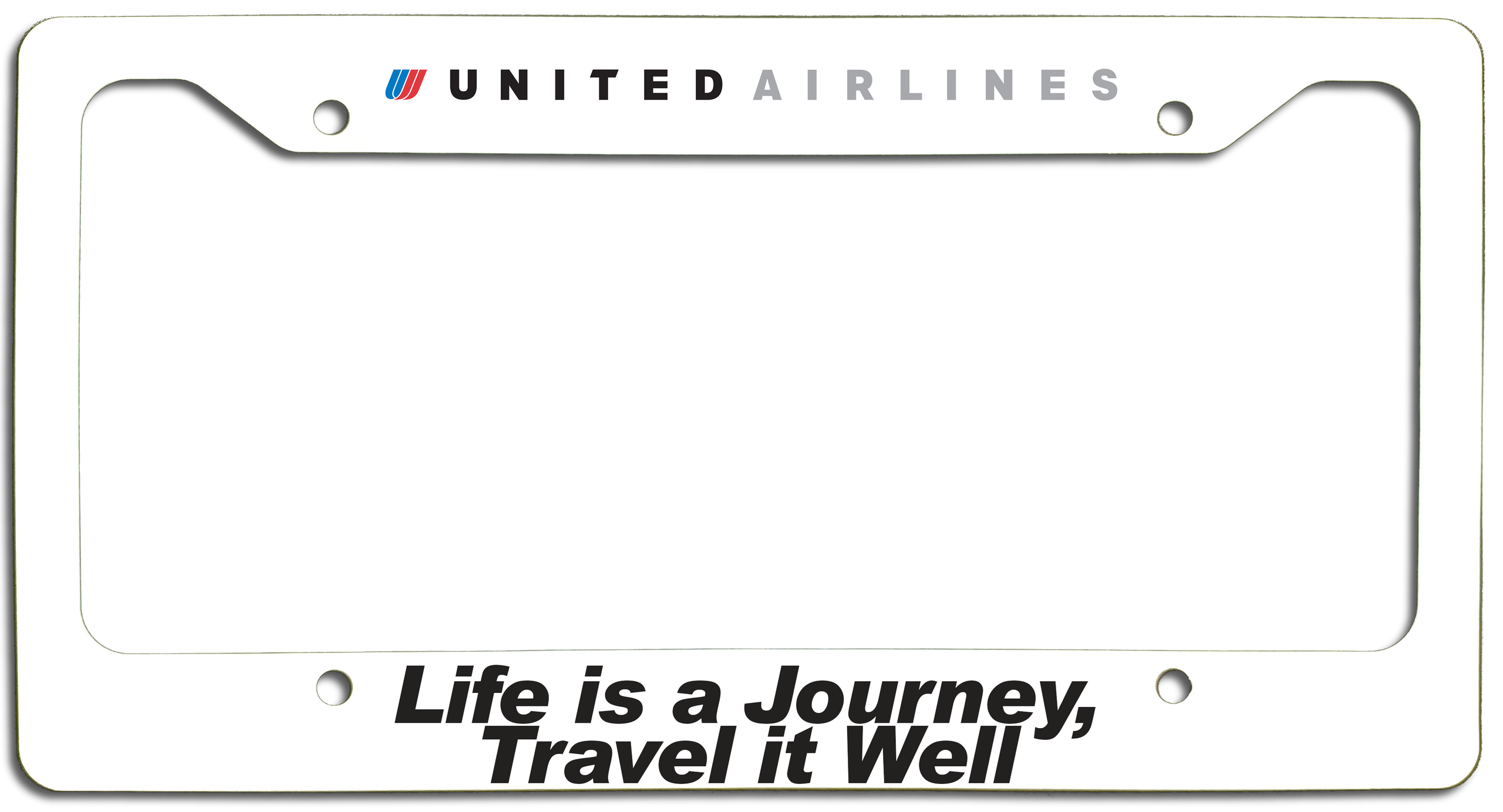 United Airlines - Life is a Journey, Travel it Well - License Plate Frame - Tulip Logo