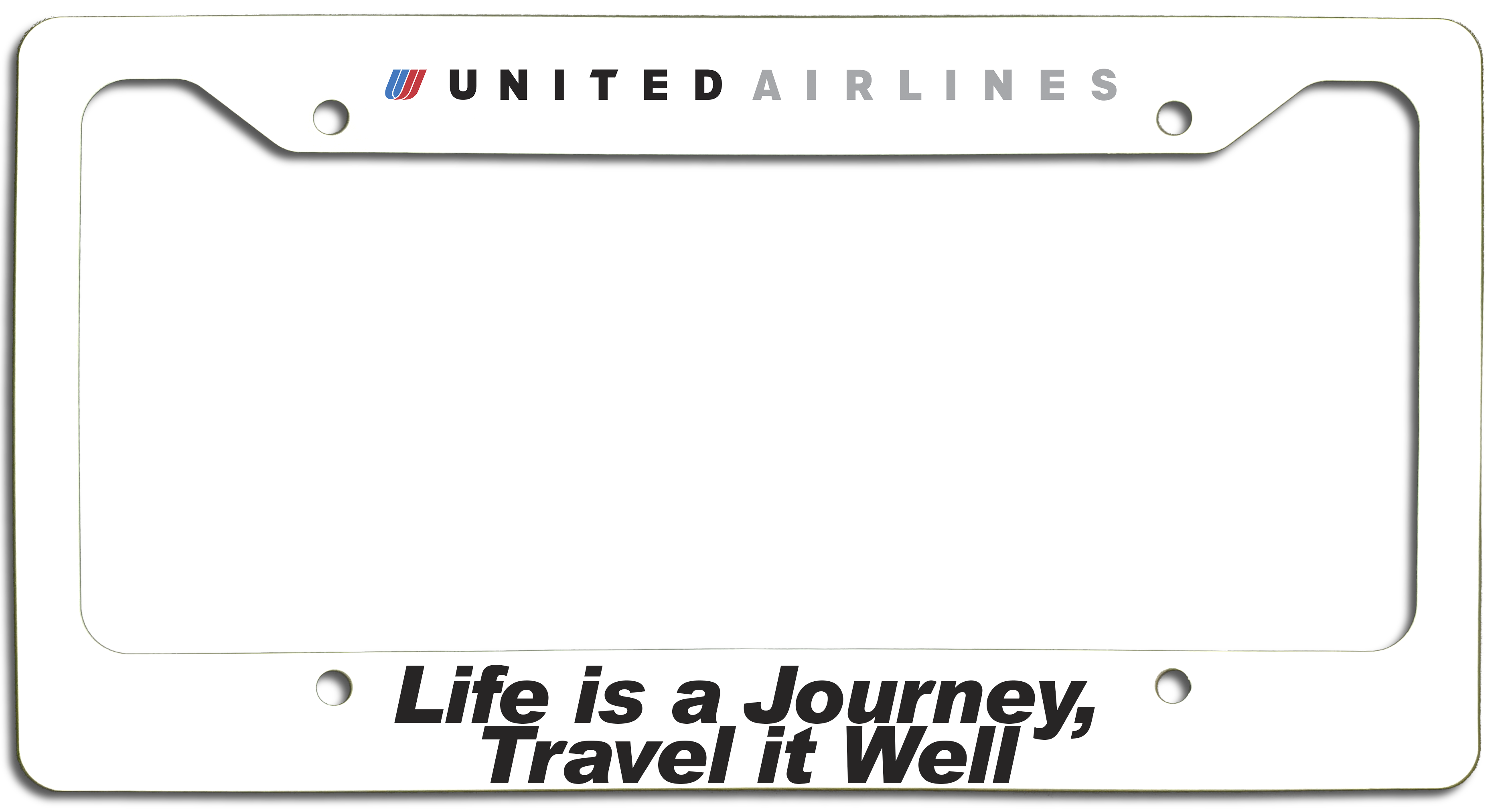 United Airlines - Life is a Journey, Travel it Well - License Plate Frame - Tulip Logo