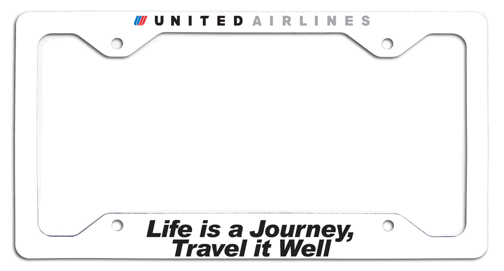 United Airlines - Life is a Journey, Travel it Well - License Plate Frame - Tulip Logo
