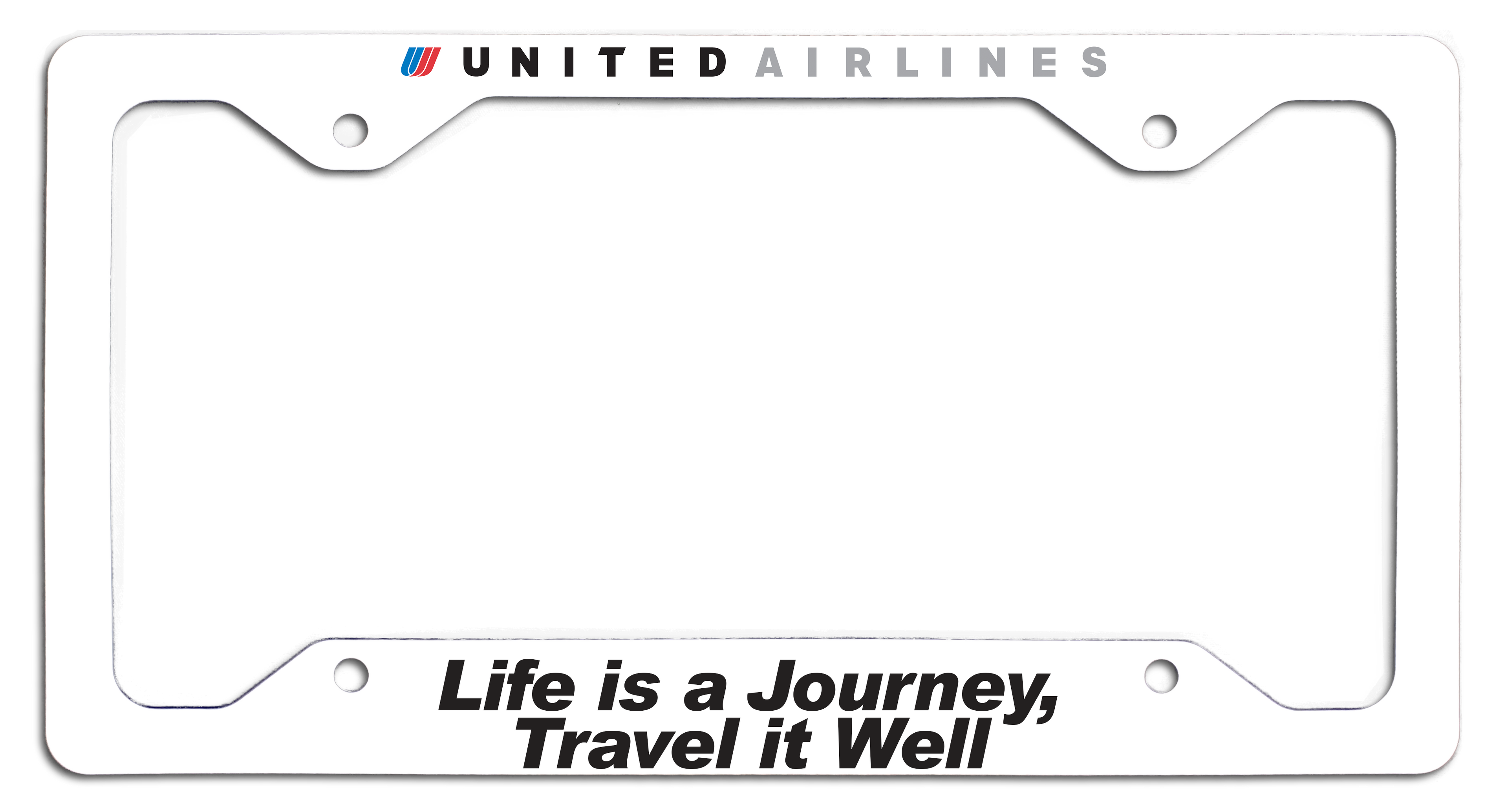 United Airlines - Life is a Journey, Travel it Well - License Plate Frame - Tulip Logo