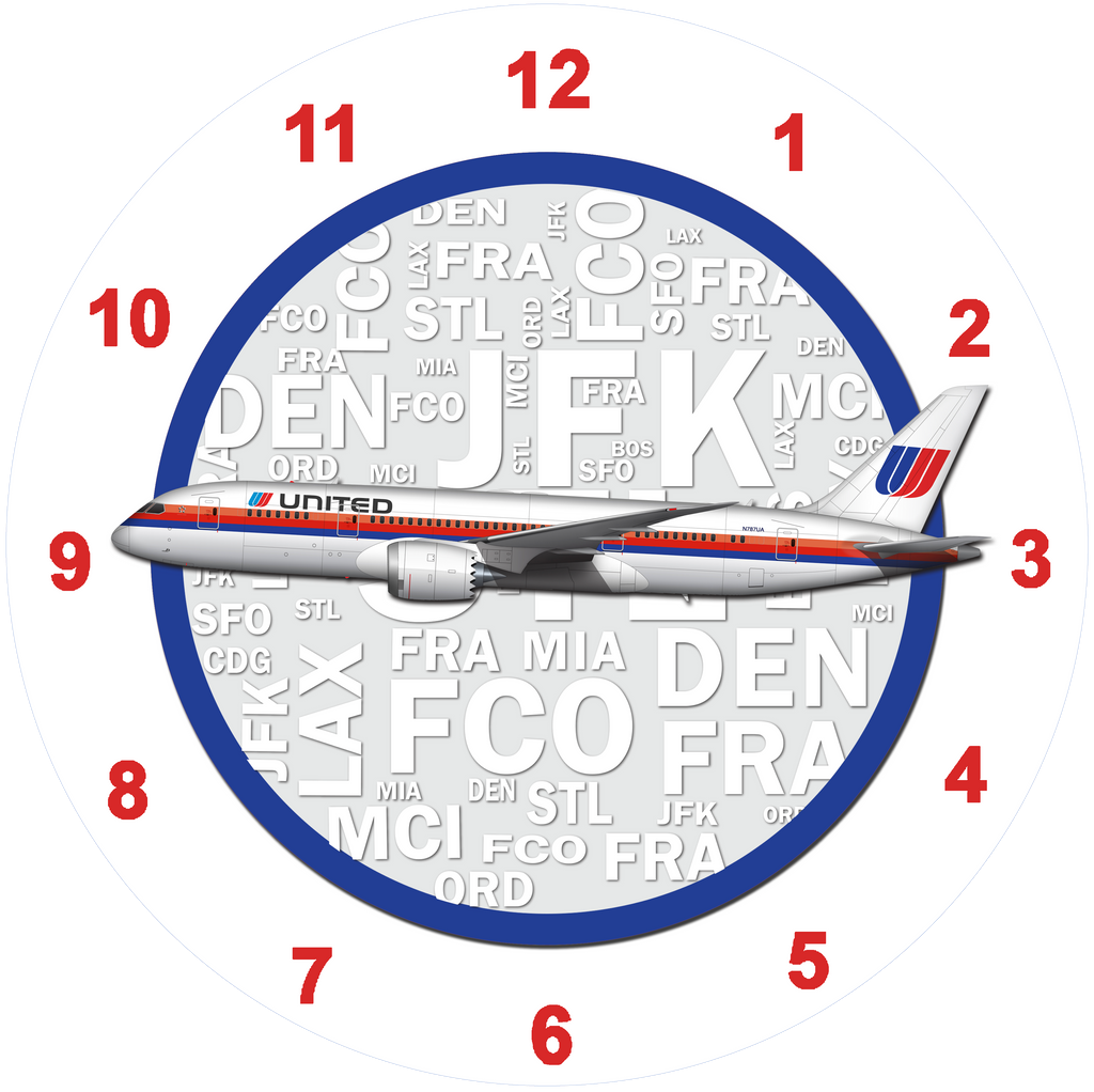 United Airlines 787 Tulip Livery Livery Wall Clock