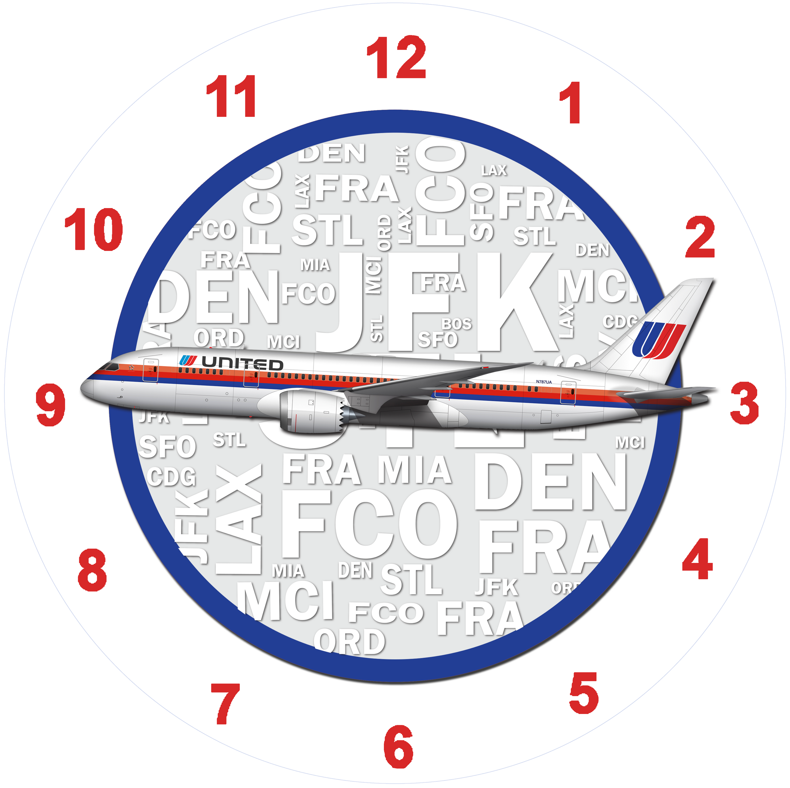 United Airlines 787 Tulip Livery Livery Wall Clock