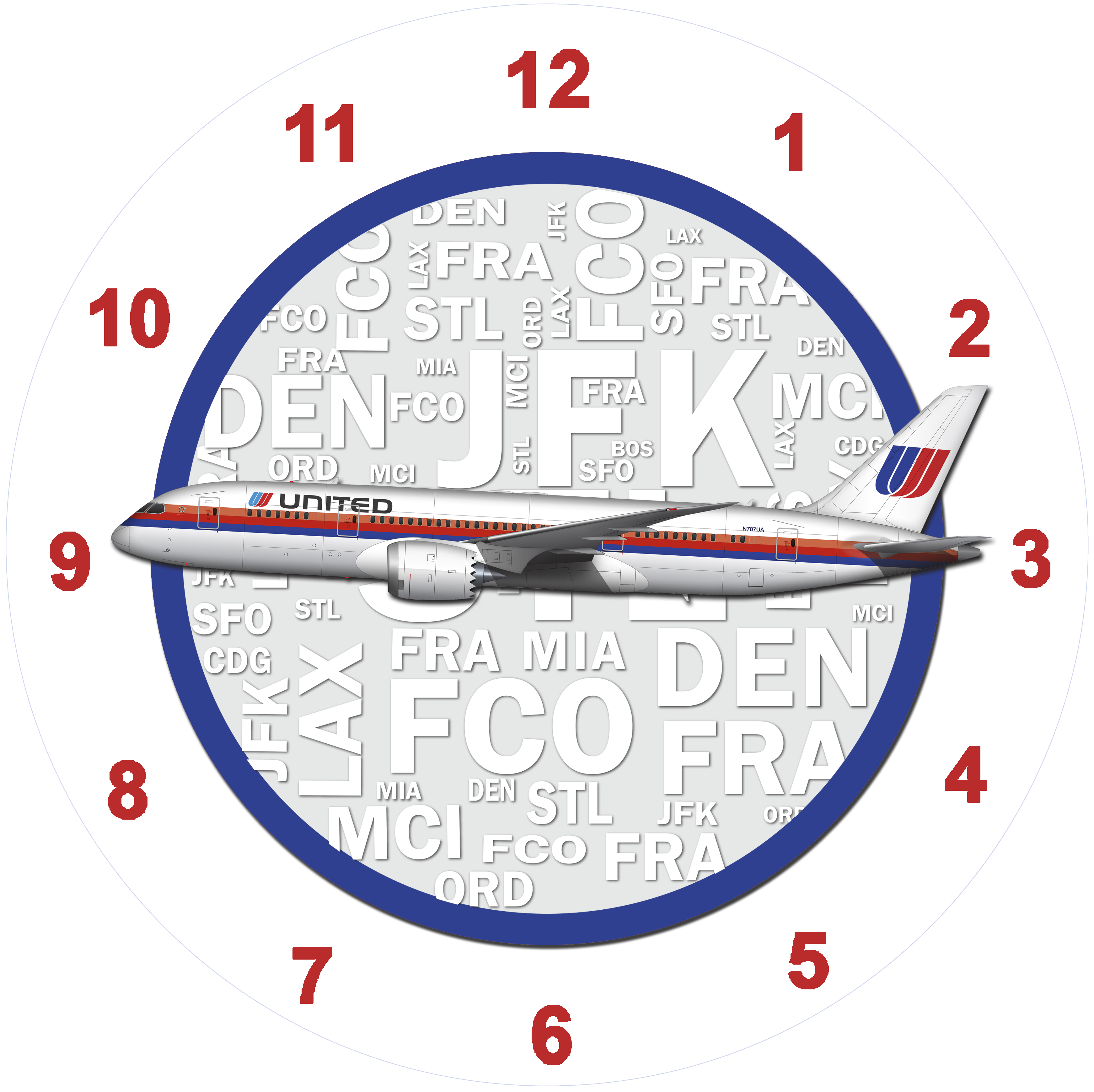 United Airlines 787 Tulip Livery Livery Wall Clock