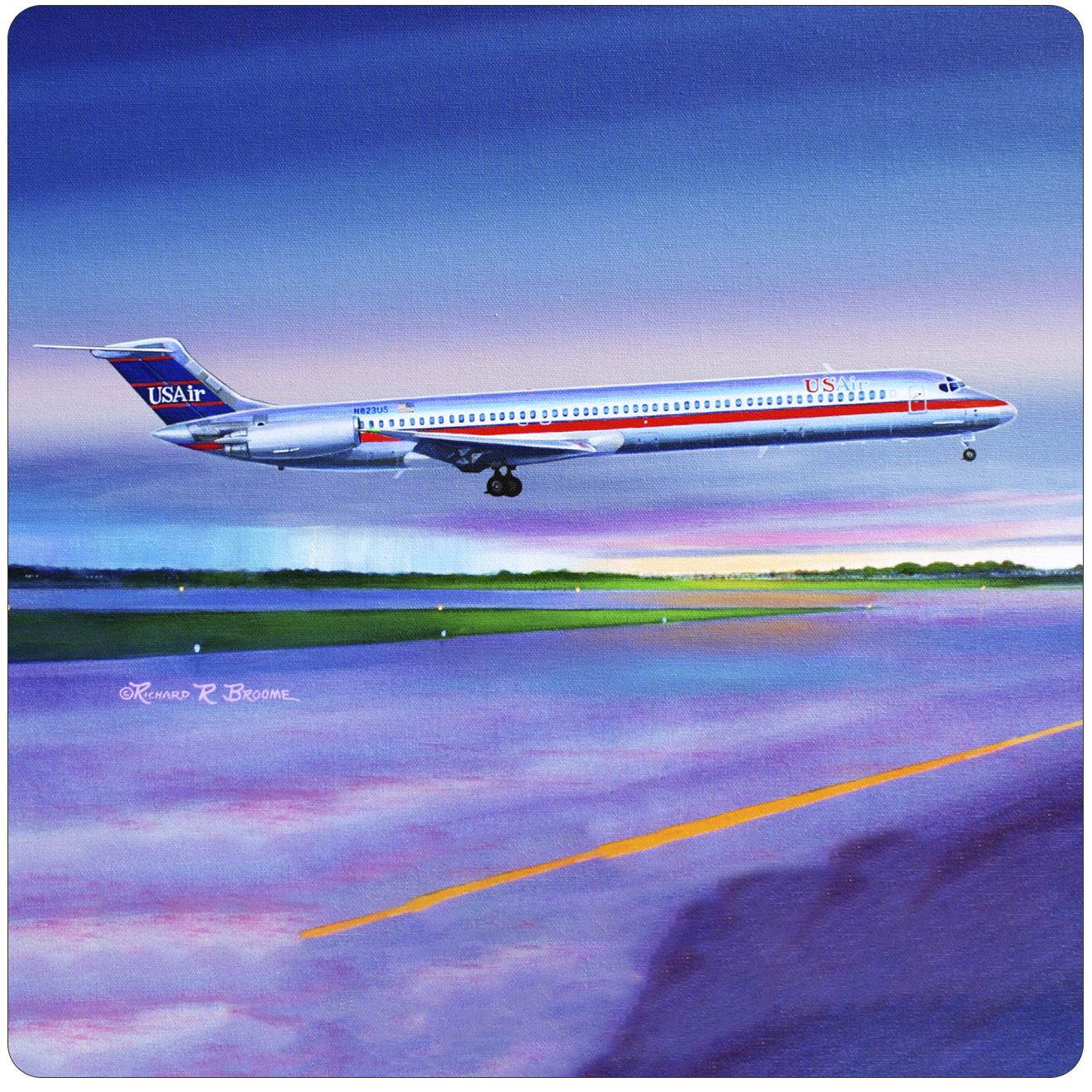 US Air DC9 Square Sandstone Coaster by Rick Broome