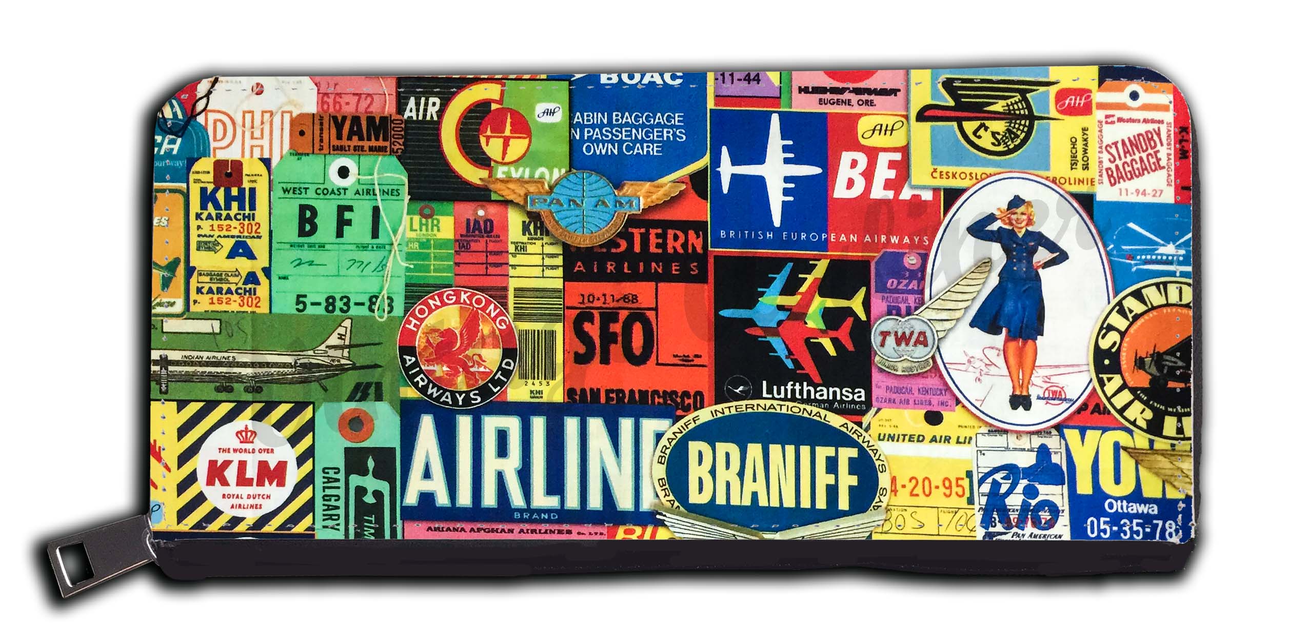 Vintage Airlines Collage Wallet