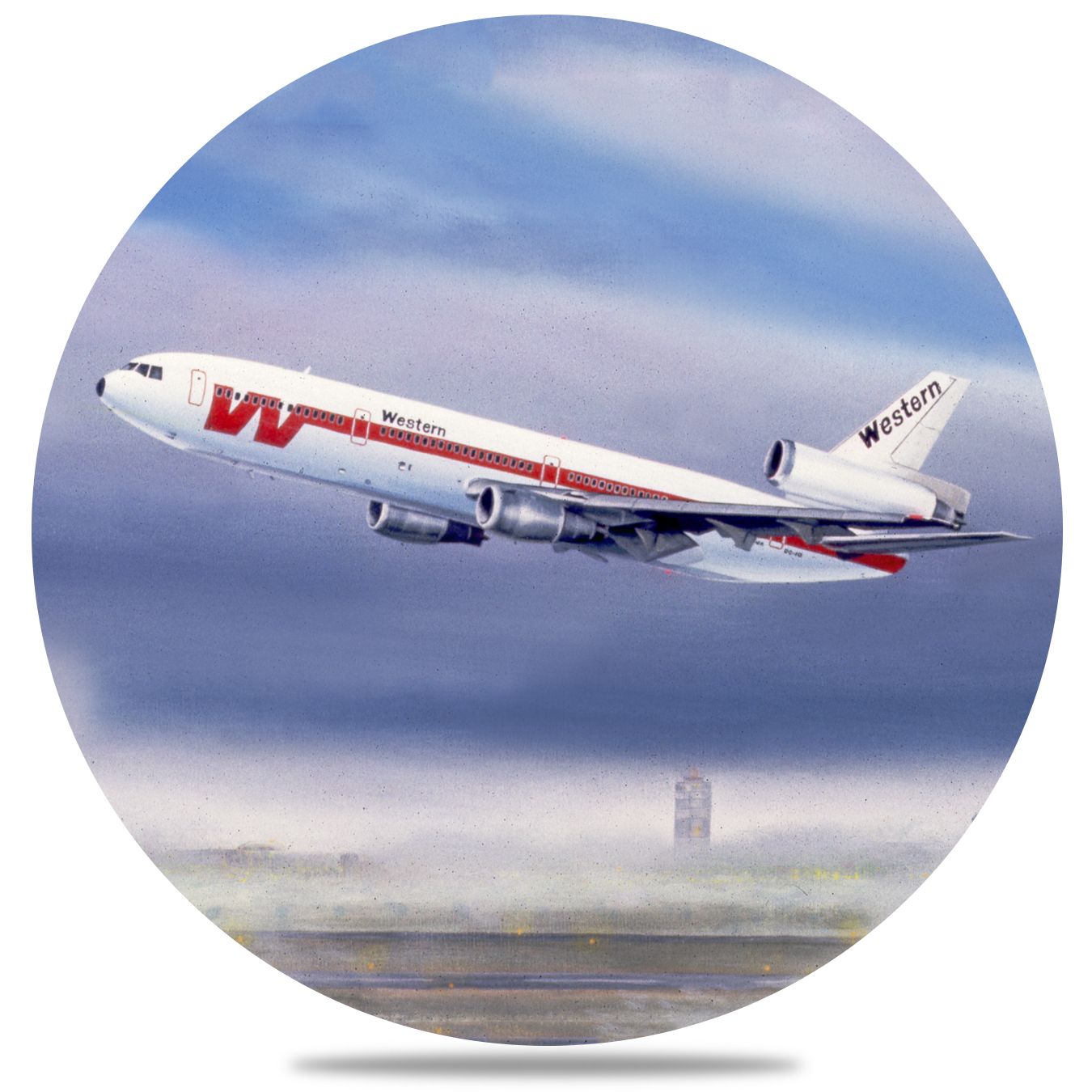 Western Airlines DC10 Square Round Sandstone Coaster by Rick Broome