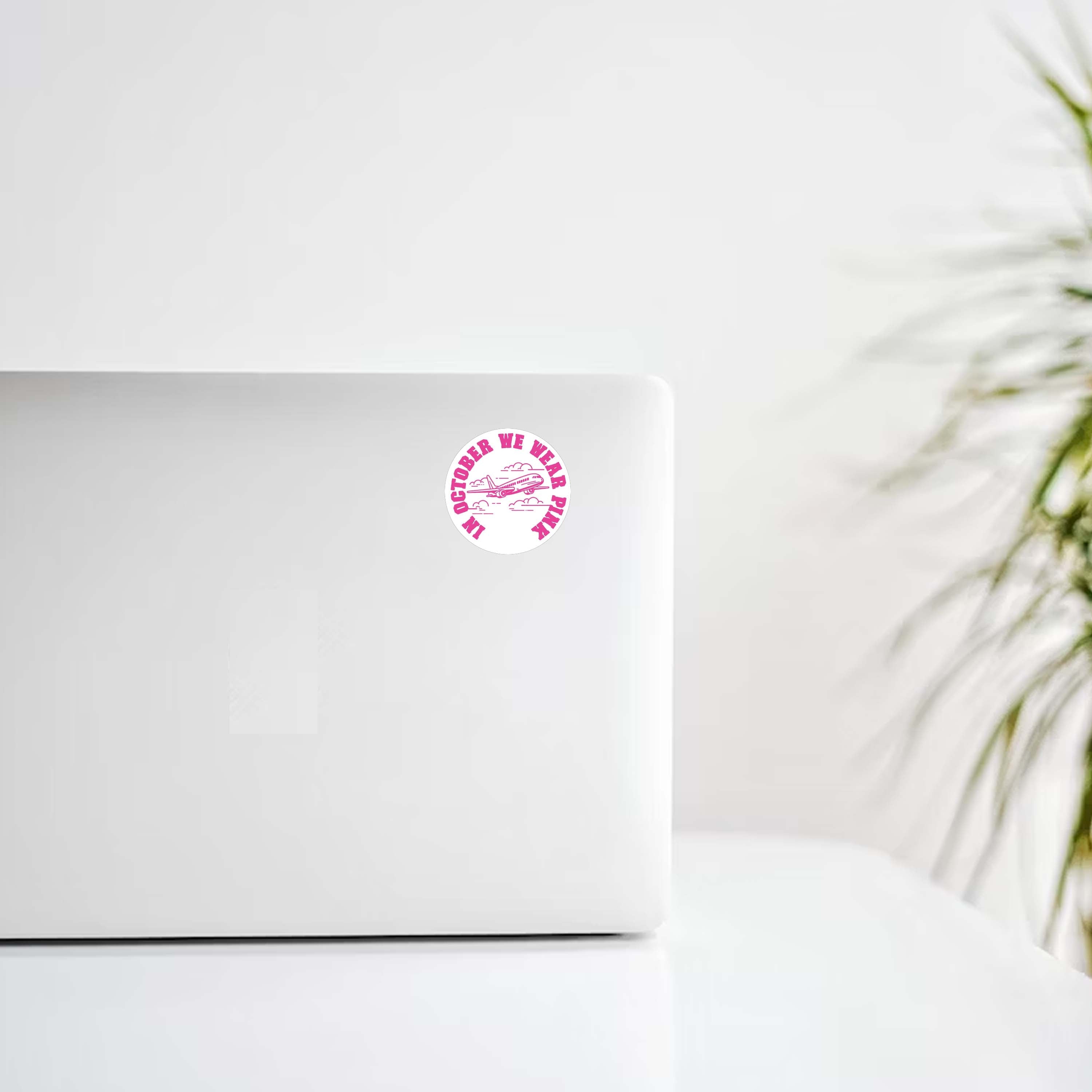 In October We Wear Pink w/ Plane Breast Cancer Awareness Decal Stickers